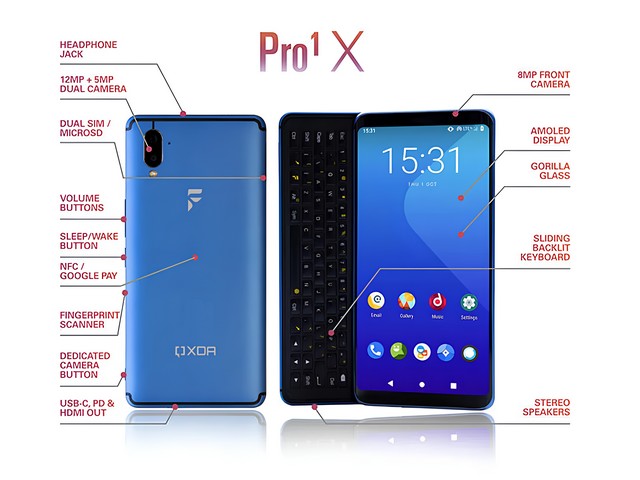 New F(x)tec Pro1 X QX1050 8+256GB Blue QWERTY XDA Phone Android 